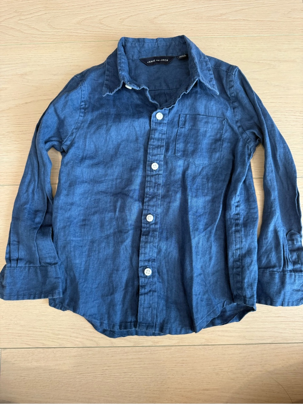 Janie and Jack Indigo Blue Linen Button-Down Shirt | 3T